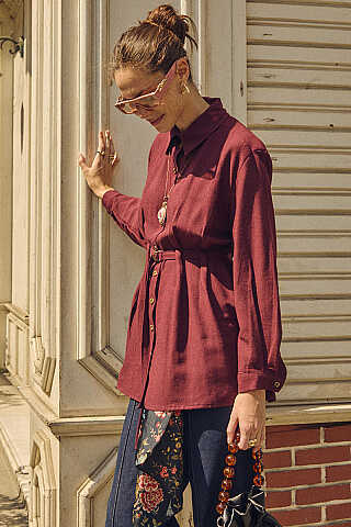Beli Pileli İlilkli Tunik Bordo - 6