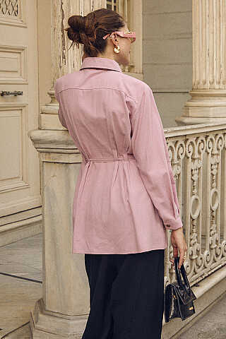 Beli Pileli İlilkli Tunik Pembe - 5