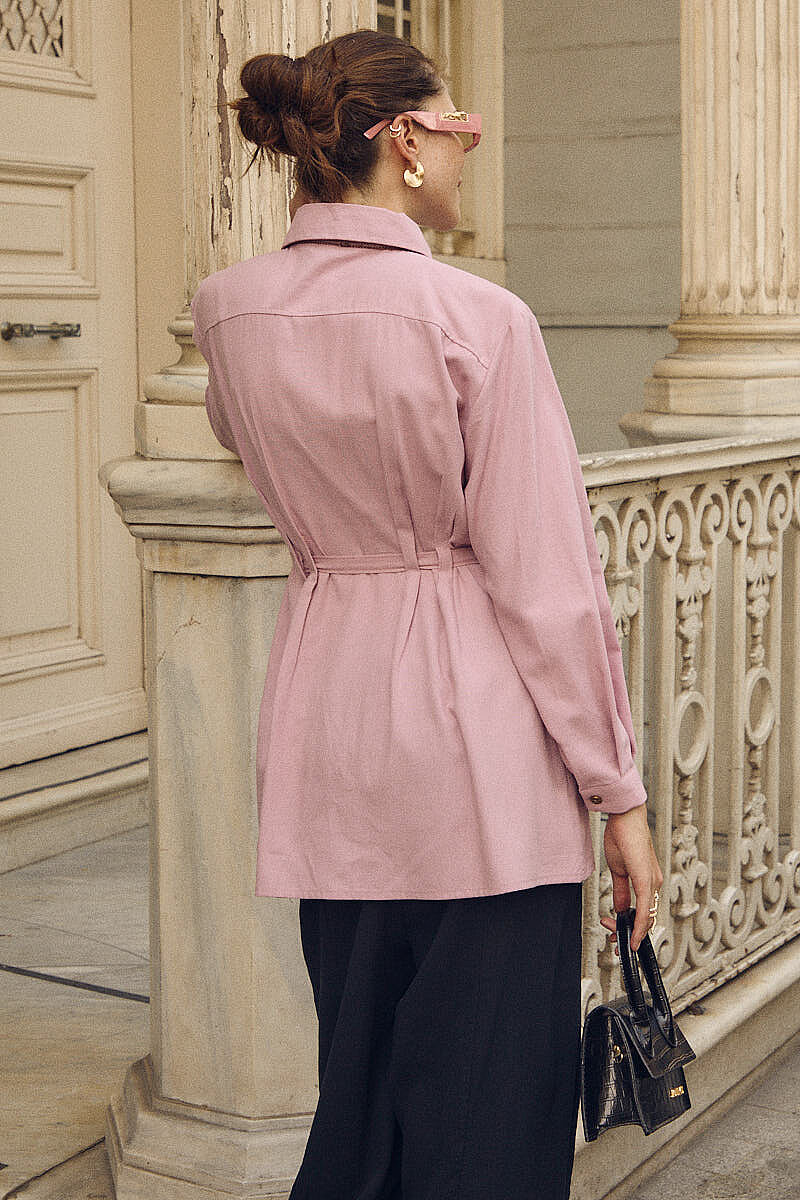 Beli Pileli İlilkli Tunik Pembe - 5