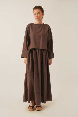 Beli Tünelli Etek Takım Kahverengi - 1