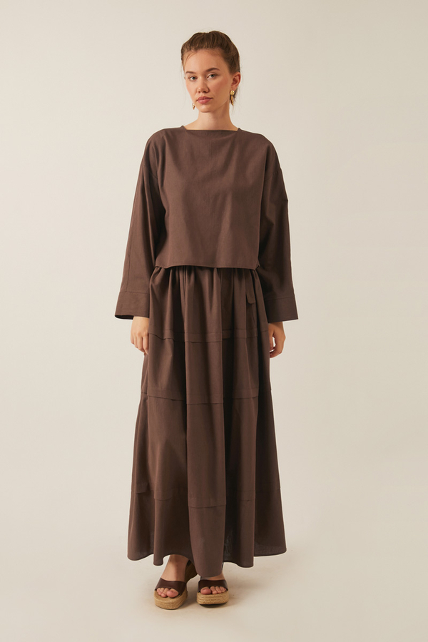 Beli Tünelli Etek Takım Kahverengi 