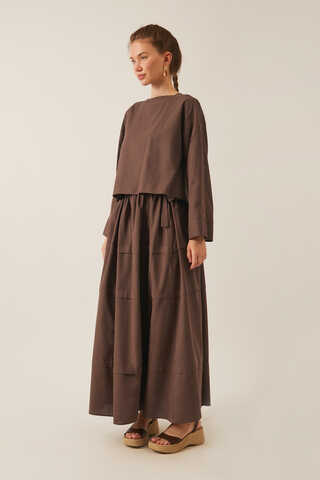 Beli Tünelli Etek Takım Kahverengi - 2