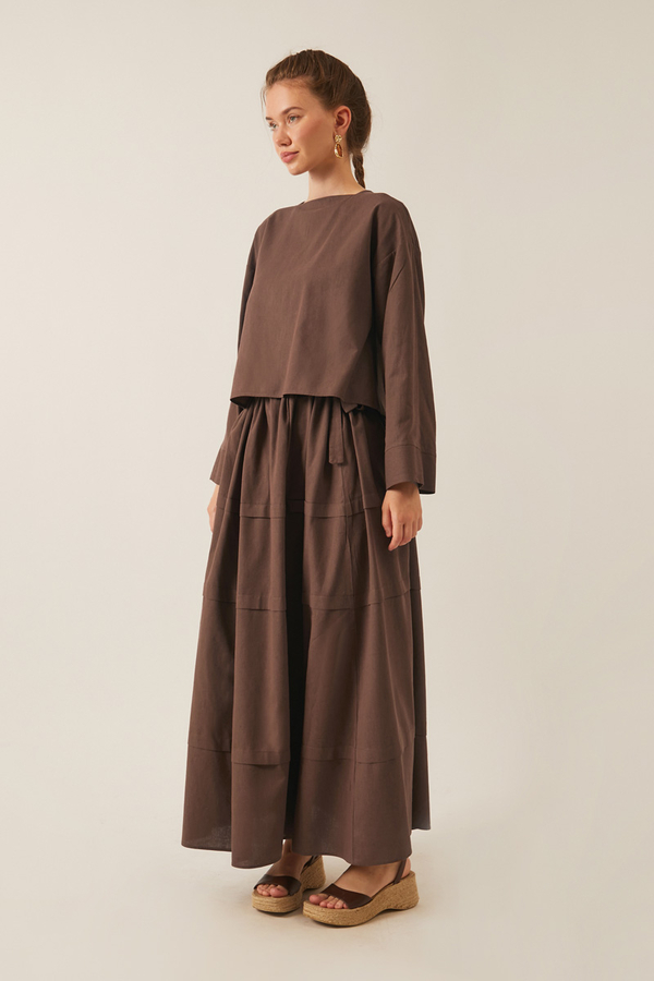 Beli Tünelli Etek Takım Kahverengi - 2