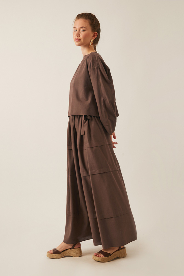 Beli Tünelli Etek Takım Kahverengi - 3