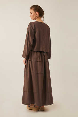 Beli Tünelli Etek Takım Kahverengi - 4