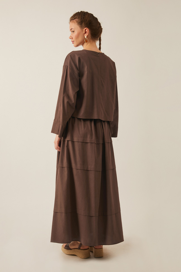 Beli Tünelli Etek Takım Kahverengi - 4