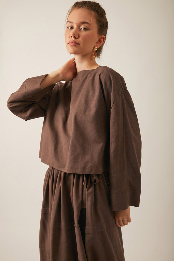 Beli Tünelli Etek Takım Kahverengi - 7