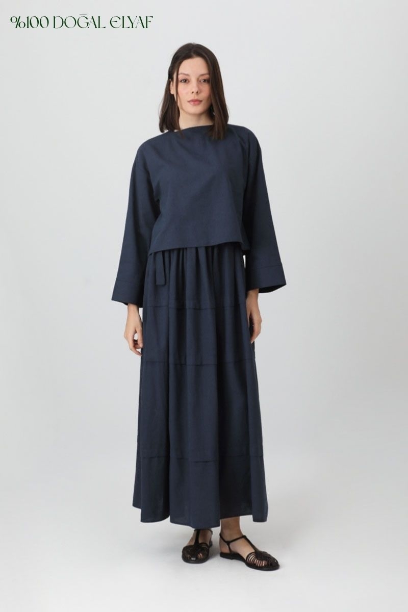 Beli Tünelli Etek Takım Lacivert