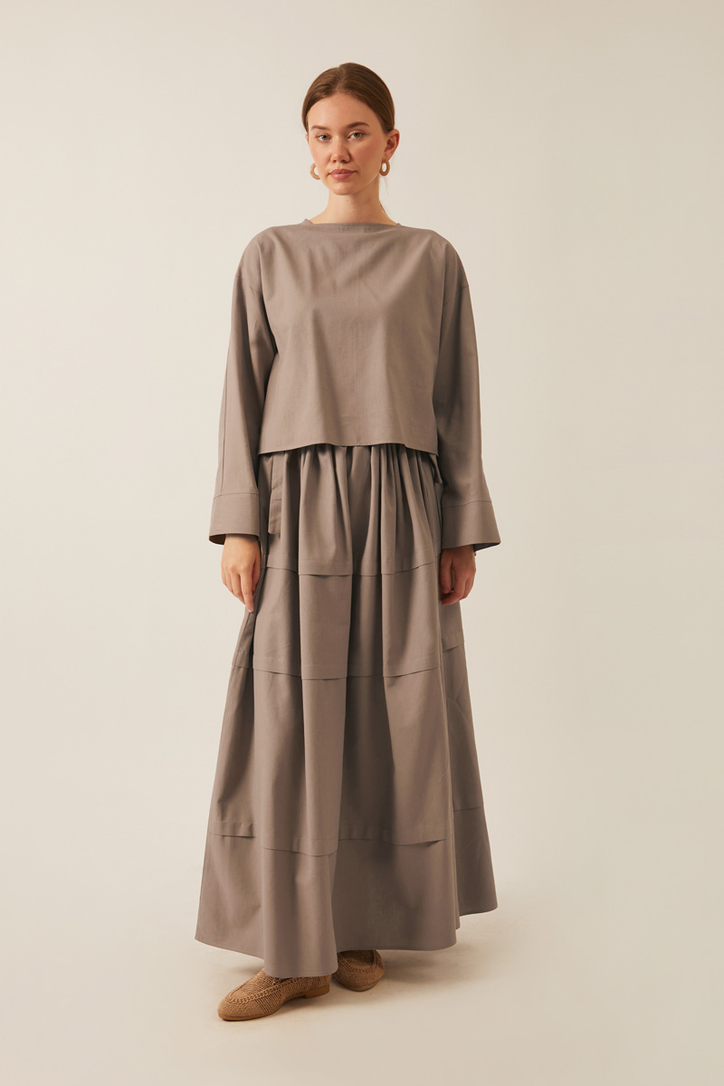 Beli Tünelli Etek Takım Vizon