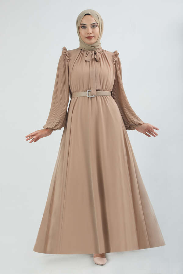 Belted Stone Dress Beige - 1