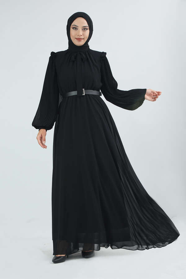 Belted Stone Dress Black - 2