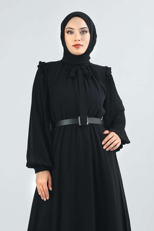 Belted Stone Dress Black - 3