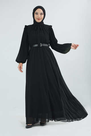 Belted Stone Dress Black - 2