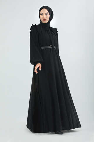 Belted Stone Dress Black - 1