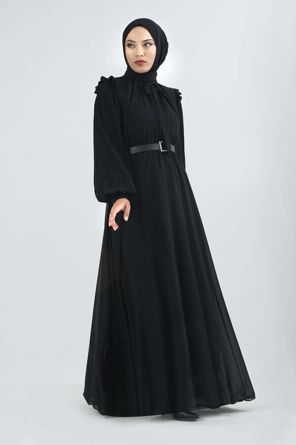 Belted Stone Dress Black - 1