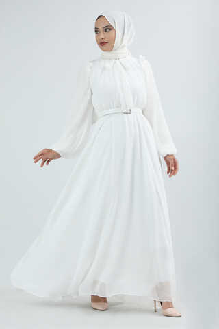 Belted Stone Dress White - 1