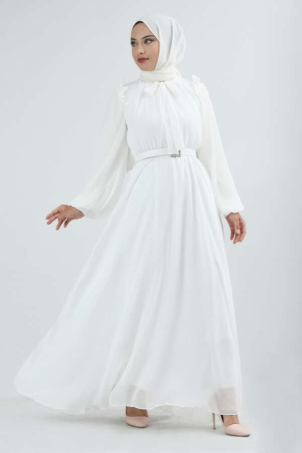 Belted Stone Dress White 