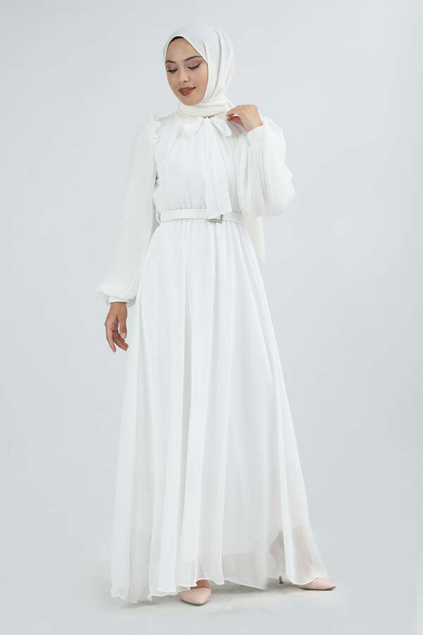 Belted Stone Dress White - 2