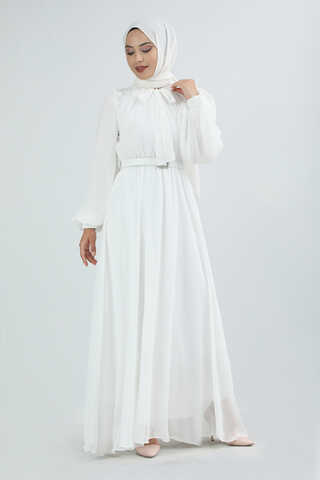 Belted Stone Dress White - 2