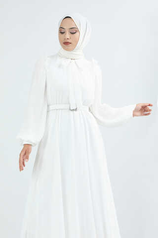 Belted Stone Dress White - 3