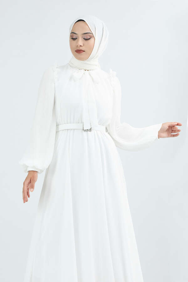 Belted Stone Dress White - 3