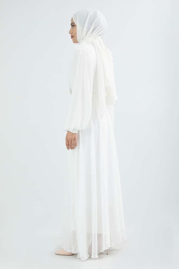 Belted Stone Dress White - 4