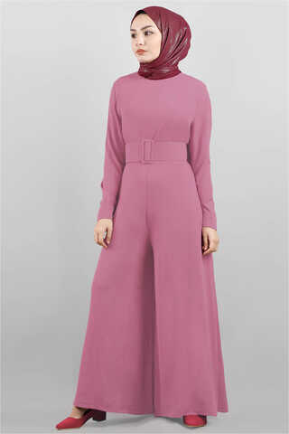 Belted Plain Jumpsuit Dried Rose - 1