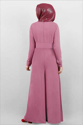 Belted Plain Jumpsuit Dried Rose - 5