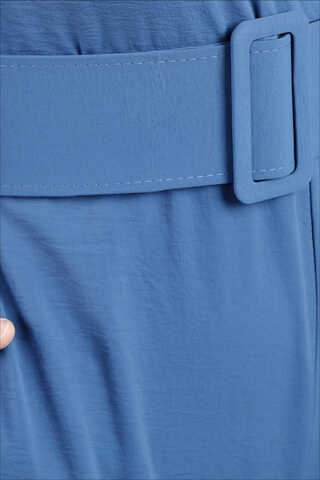 Belted Plain Jumpsuit İndigo - 3