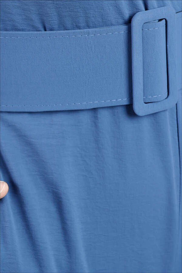 Belted Plain Jumpsuit İndigo - 3