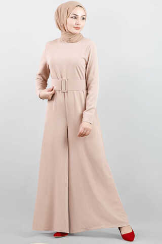 Belted Plain Jumpsuit Mink - 1