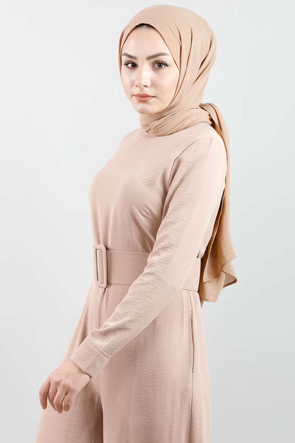 Belted Plain Jumpsuit Mink - 2