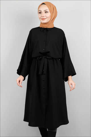 Belted Shirt Tunic Black - 1