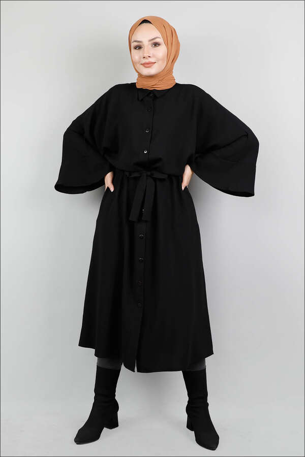 Belted Shirt Tunic Black - 2