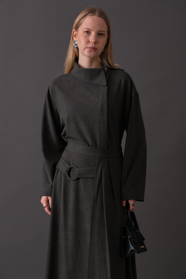Belted Skirt with Buckle Detail Anthracite - 4