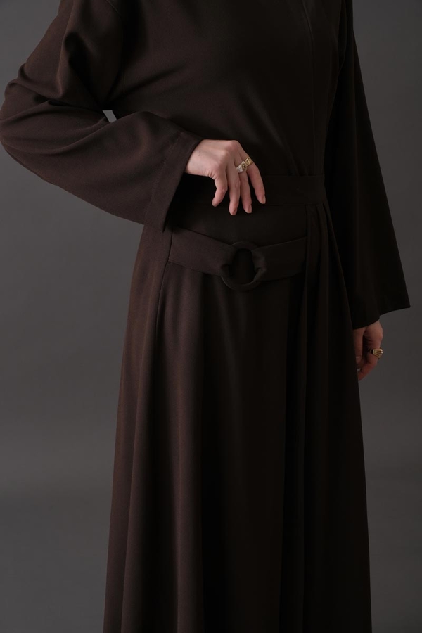 Belted Skirt with Buckle Detail Dark Brown - 2