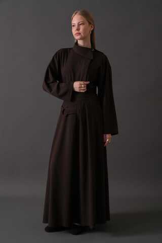 Belted Skirt with Buckle Detail Dark Brown - 1