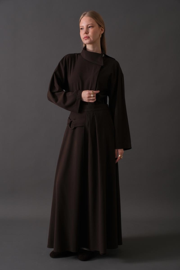 Belted Skirt with Buckle Detail Dark Brown - 1