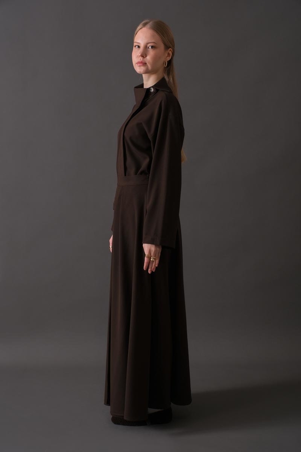 Belted Skirt with Buckle Detail Dark Brown - 3