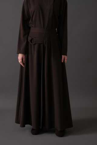 Belted Skirt with Buckle Detail Dark Brown - 4