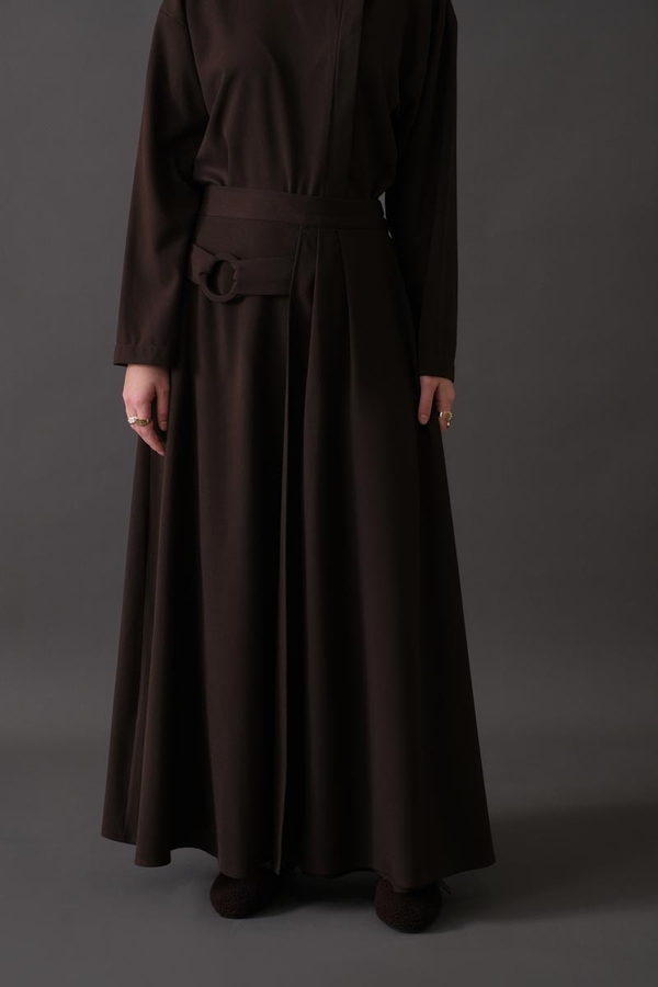 Belted Skirt with Buckle Detail Dark Brown - 4