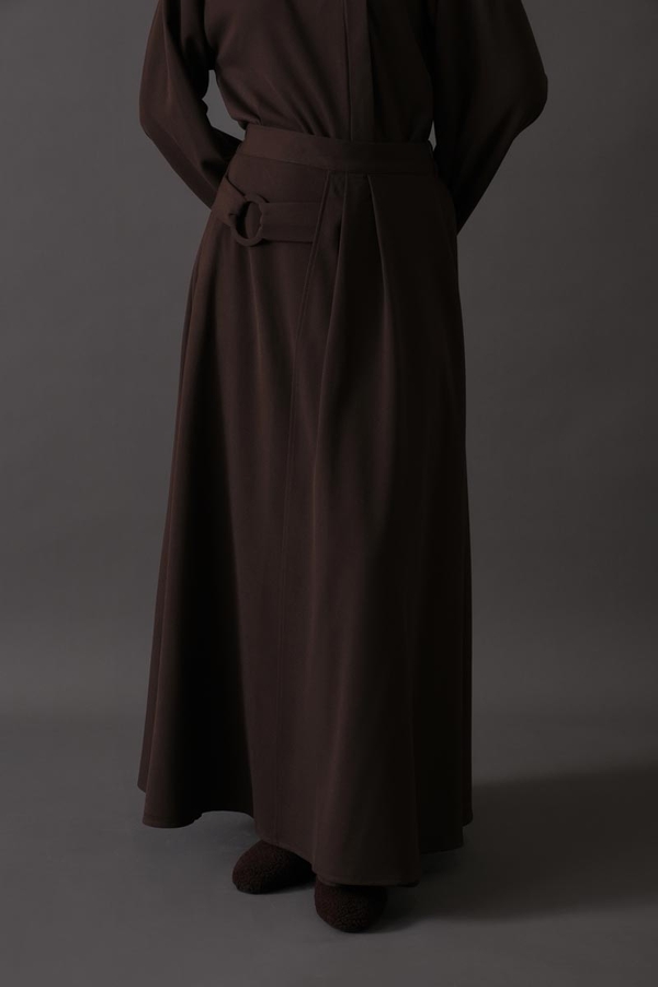 Belted Skirt with Buckle Detail Dark Brown - 5