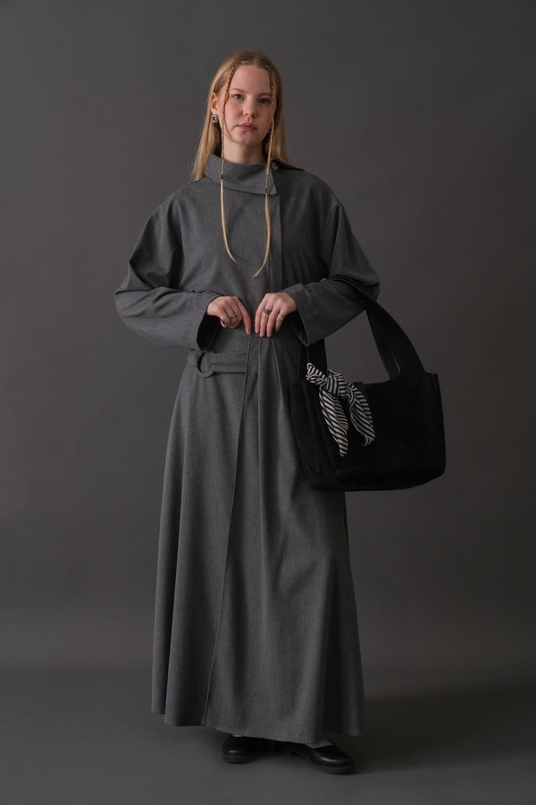 Belted Skirt with Buckle Detail Grey - 1