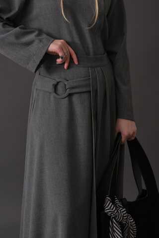 Belted Skirt with Buckle Detail Grey - 3
