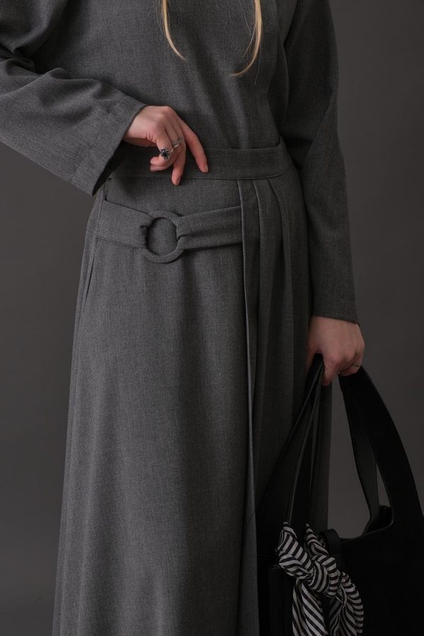 Belted Skirt with Buckle Detail Grey - 3
