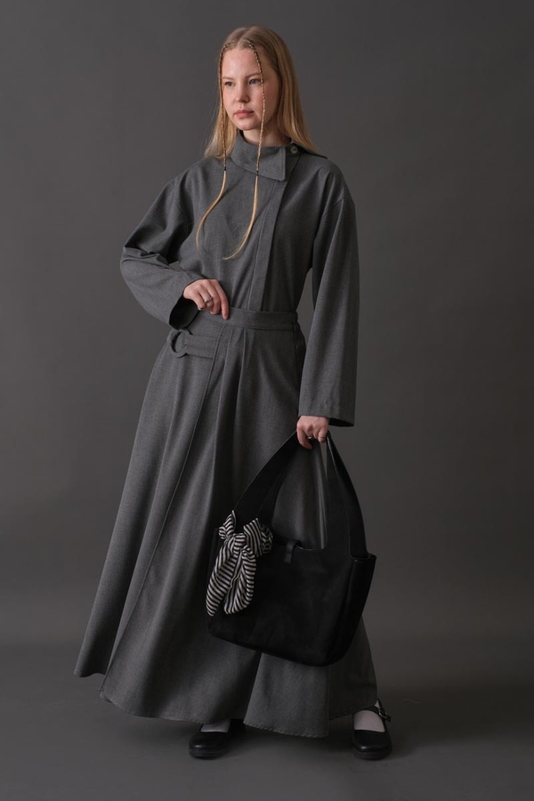 Belted Skirt with Buckle Detail Grey - 4