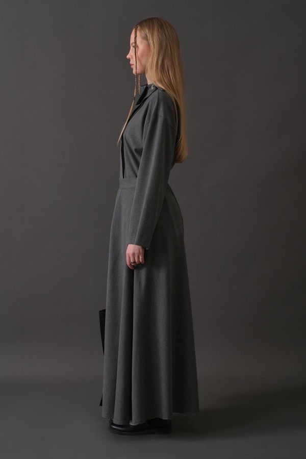 Belted Skirt with Buckle Detail Grey - 5