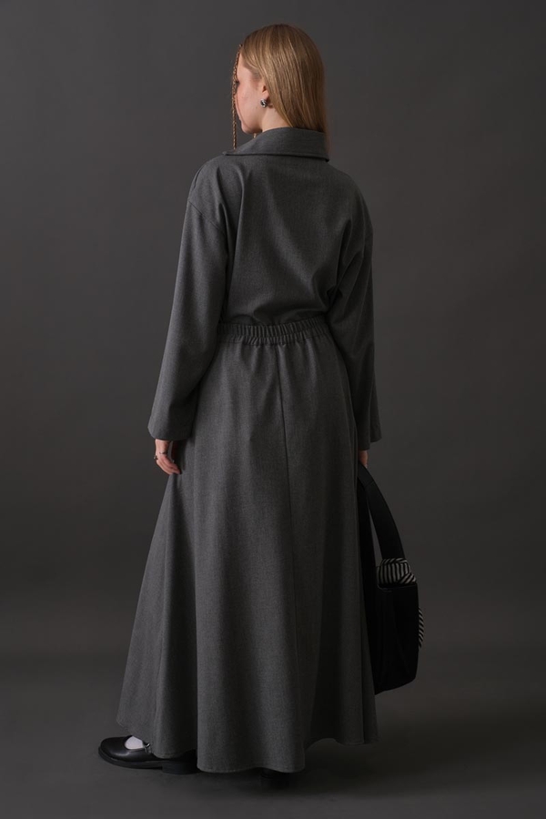 Belted Skirt with Buckle Detail Grey - 6