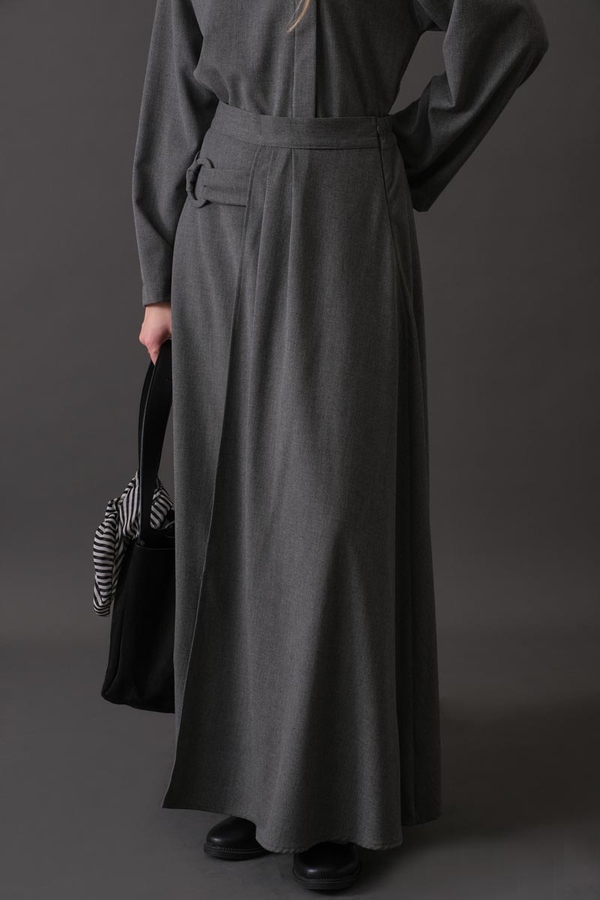 Belted Skirt with Buckle Detail Grey - 8