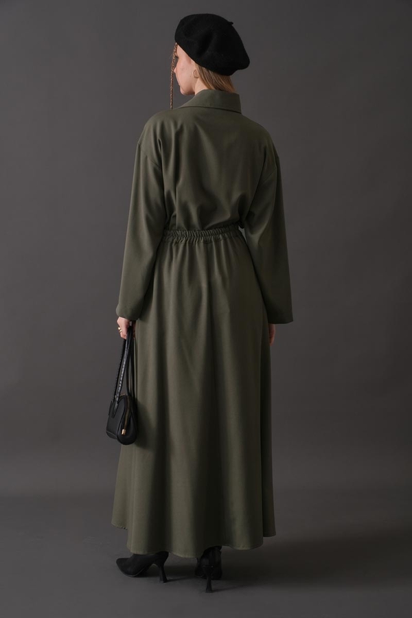 Belted Skirt with Buckle Detail Khaki - 8